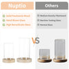 NUPTIO Hurricane Glass Candle Holders: Clear Round Cylinder Vases with Wood Plate Base for Pillar Floating Candles Set of 2 Wooden Hurricanes Vase Pillars Holder for Wedding Party Table Centerpiece