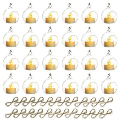 Sziqiqi Hanging Glass Globes Orbs Tea Light Candle Holders with Flameless LED Tealight for Wedding Ornaments, Wedding Birthday Christmas Party Centerpiece Accessory 2.36inch 20pcs +4 Extra