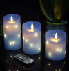 danip Sky Blue LED Flameless Candle with Embedded Starlight String, 3 LED Candles, 11 Key Remote Control, 24 Hour Timer Function, Dancing Flame, True Wax, Battery Powered. (Sky Blue)