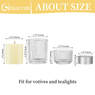 Glass Votive Tealight Candle Holder: Glasseam Small Clear Tea Light Holders Bulk Set of 24 Decorative Ribbed Tea Lights Holder for Table Centerpiece Wedding Christmas Dining Room Decor