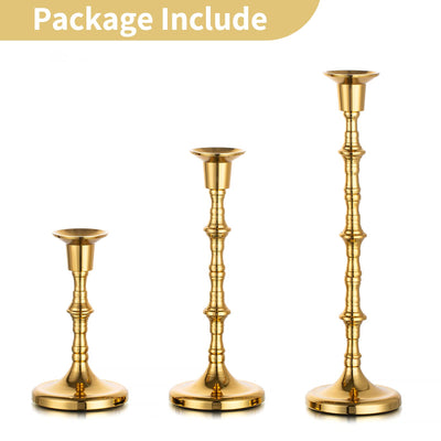 Nuptio Gold Candle Holders Taper Candlestick Holders Tall Thin Candle Sticks Candleholders Modern Metal Candle Holder for Wedding Gift Housewarming Gift Friendship Gifts Set of 3