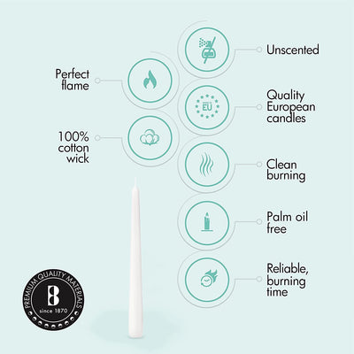 BOLSIUS White Taper Candles - Bulk Case of 2 Packs = Total 200 Candles - 7+ Hours - Premium European Quality - Consistent Smokeless Flame - Unscented Dripless Candlesticks