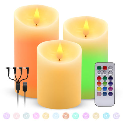 ALED LIGHT Rechargeable Candles Flickering with Remote,Flameless Candles Built-in Rechargeable Battery,RGB&Warm White Real Wax LED Candles for Home Decoration,Christmas,Party
