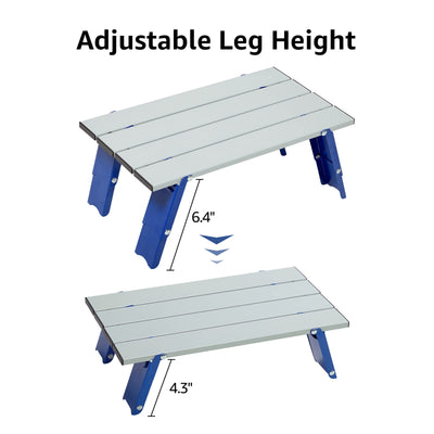 PORTAL Portable Aluminum Table with Retractable Legs and Carry Bag for Outdoor Picnic/Cooking/Camp/Travel/Beach, 15" L x 8" W x 6" H, Silver/Blue