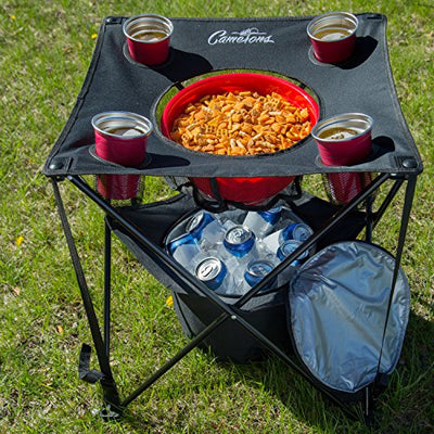 All-in-One Tailgating Table - Collapsible Folding Camping Table with Insulated Cooler, Mesh Food Basket and Travel Bag for Barbecues, Camping, Superbowl Football Tailgate Parties -Great BBQ Grill Gift