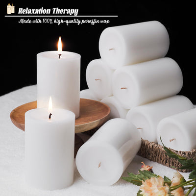 TRIRITE 4pcs White Pillar Candles Bulk 2.8x4inchs Unscented, Smokeless and Dripless Large Round Candles Pillar for Weddings, Home Decoration, Restaurants, Spa, Church (4pcs)