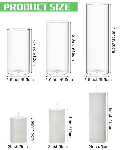 Shihanee White Pillar Candles and Glass Cylinder Vases Clear Cylinder Candle Holders for Slim Pillar Candles Wedding Centerpieces(36 Pcs)
