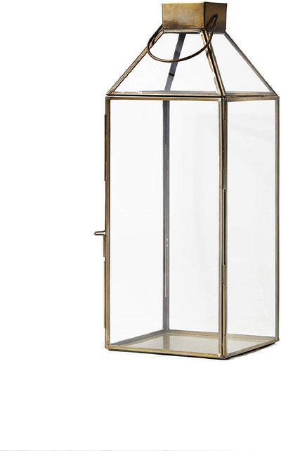 Serene Spaces Living Large Gold Decorative Hurricane Lantern Candle Holder with Glass Panels, 16" Tall, Set of 4