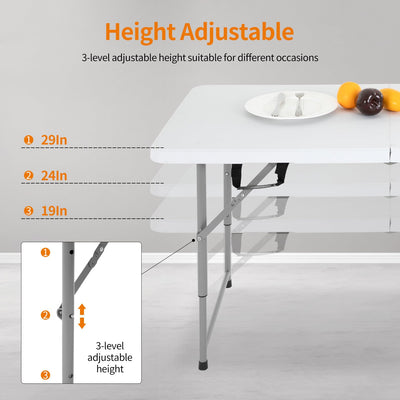 BestOffice Camping Folding 6 Foot Plastic Table, White