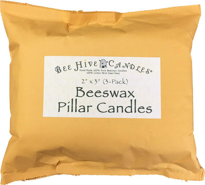 Bee Hive Candles 100% Pure Beeswax Pillar Candle (2" x 3" (3-Pack))