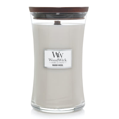 WoodWick Warm Wool Scented Hourglass Candle, Large 21.5 oz, with Crackling Pluswick Innovation, Up to 130 Hours of Smooth Soy-Paraffin Blend Burn Time