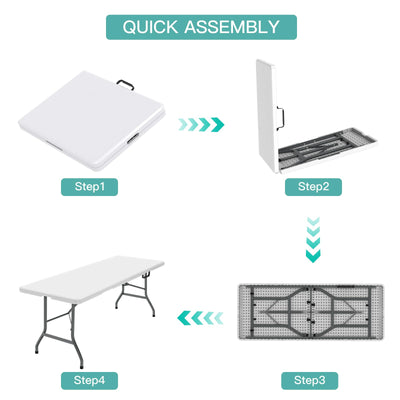 FWTI DEAL 6FT Plastic Folding Table,Portable Foldable Table Outdoor Picnic Table Camping Table for Party,Wedding,Kitchen,BBQ,w/Handle,Lock-White