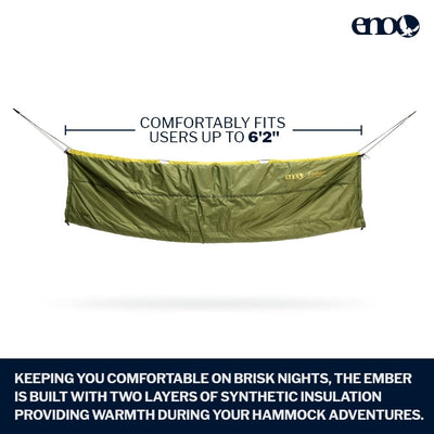 ENO Ember UnderQuilt - Protective and Warm Hammock Quilt with Recycled Synthetic Insulation - for Camping, Hiking, Backpacking, Festival, Travel, or The Beach - Evergreen