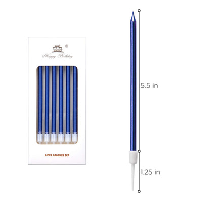 TOYMIS 24 Pieces Metallic Birthday Candles in Holders Tall Birthday Cake Candles Long Thin Cupcake Candles for Birthday Wedding Party Baby Shower Decoration (Blue)