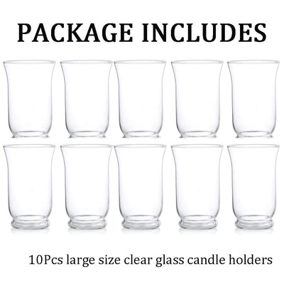 Glasseam Glass Pillar Candle Holders: Large Hurricane Candle Holder Bulk 10 Clear Candleholders for Centerpieces Tables Wedding Reception Christmas Halloween for Home Dining Room Decor