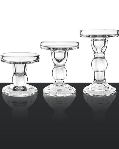 YOUTUOY Crystal Glass Candle Holder Set of 3 for Pillar Candles, Taper Candles, and Tea Lights, Pillar Candle Holder Set for Wedding, Party, Holiday Decoration