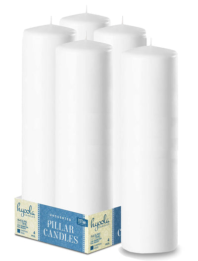 Hyoola White Pillar Candles 2x9 Inch - 4 Pack Unscented Pillar Candles - European Made
