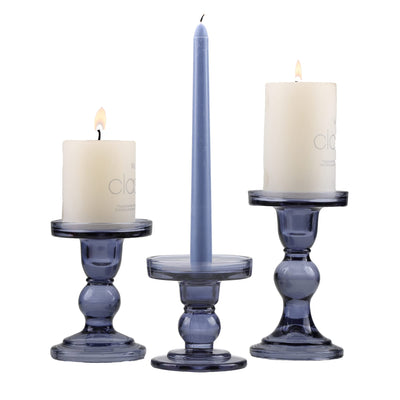 GMWD 3 Pcs Glass Candle Holder Set Clear, Blue Candlesticks Holders Pillar Taper Candles Tealight Stand for Wedding Centerpieces Home Decorations Dining Table