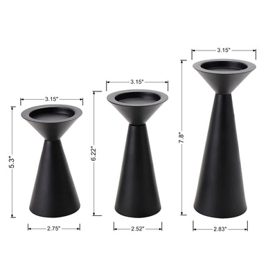Black Candle Holders Set of 3 - Metal Candle Holders for Pillar Candles - 3 Pillar Candle Holder Centerpiece - Pillar Candle Holders for Table - Black Candle Holder Set Candle Stands Decorative