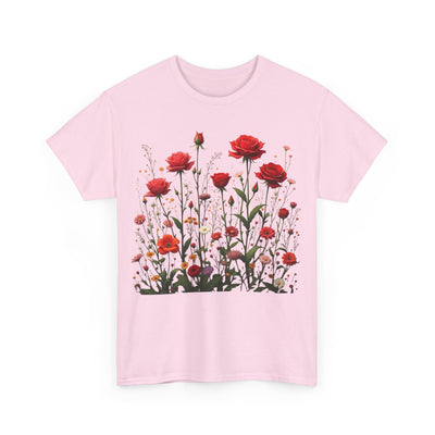 Wildflowers and Red Roses, Graphic T-Shirts for Women, Floral Shirt, Womens Short Sleeve, Ladies Graphic Tees #5035TTS