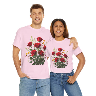 Wildflowers and Red Roses, Graphic T-Shirts for Women, Floral Shirt, Womens Short Sleeve, Ladies Graphic Tees #5128TTS