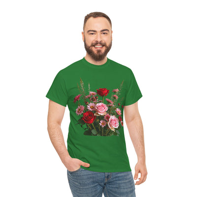 Wildflowers and Red & Pink Roses, Graphic T-Shirts for Women, Floral Shirt, Womens Short Sleeve, Ladies Graphic Tees #5132TTS