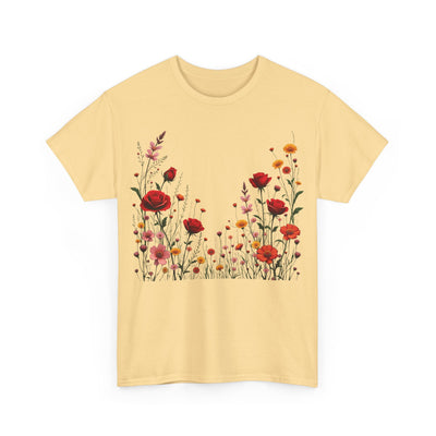 Wildflowers and Red Roses, Graphic T-Shirts for Women, Floral Shirt, Womens Short Sleeve, Ladies Graphic Tees #5033TTS
