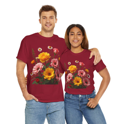 Wildflowers and Pink & Yellow Roses, Graphic T-Shirts for Women, Floral Shirt, Womens Short Sleeve, Ladies Graphic Tees #5147TTS