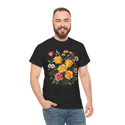 Wildflowers and Pink & Yellow Roses, Graphic T-Shirts for Women, Floral Shirt, Womens Short Sleeve, Ladies Graphic Tees #5137TTS