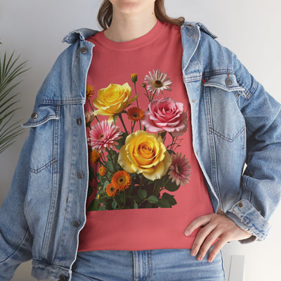 Wildflowers and Pink & Yellow Roses, Graphic T-Shirts for Women, Floral Shirt, Womens Short Sleeve, Ladies Graphic Tees #5148TTS