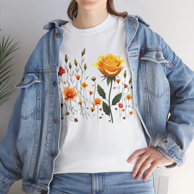 Wildflowers and a Yellow Rose, Graphic T-Shirts for Women, Floral Shirt, Womens Short Sleeve, Ladies Graphic Tees #5010TTS