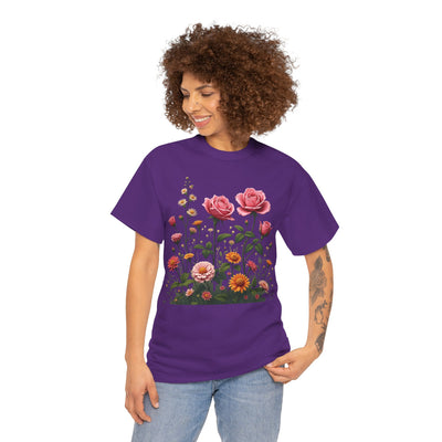 Wildflowers and Pink Roses, Graphic T-Shirts for Women, Floral Shirt, Womens Short Sleeve, Ladies Graphic Tees #5013TTS