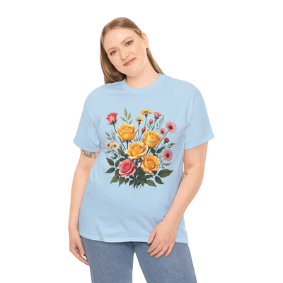 Wildflowers and Pink & Yellow Roses, Graphic T-Shirts for Women, Floral Shirt, Womens Short Sleeve, Ladies Graphic Tees #5137TTS