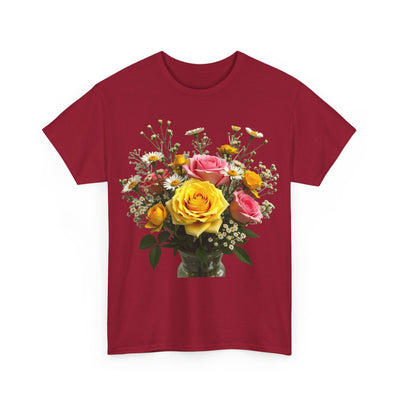 Wildflowers and Pink & Yellow Roses, Graphic T-Shirts for Women, Floral Shirt, Womens Short Sleeve, Ladies Graphic Tees #5143TTS