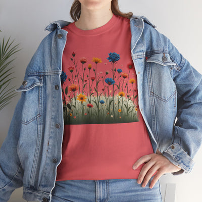 Wildflowers and Blue Roses, Graphic T-Shirts for Women, Floral Shirt, Womens Short Sleeve, Ladies Graphic Tees #5050TTS