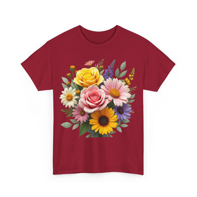 Wildflowers and Pink & Yellow Roses, Graphic T-Shirts for Women, Floral Shirt, Womens Short Sleeve, Ladies Graphic Tees #5145TTS