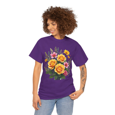 Wildflowers and Yellow Roses, Graphic T-Shirts for Women, Floral Shirt, Womens Short Sleeve, Ladies Graphic Tees #5135TTS