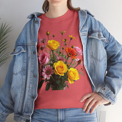 Wildflowers and Pink & Yellow Roses, Graphic T-Shirts for Women, Floral Shirt, Womens Short Sleeve, Ladies Graphic Tees #5138TTS