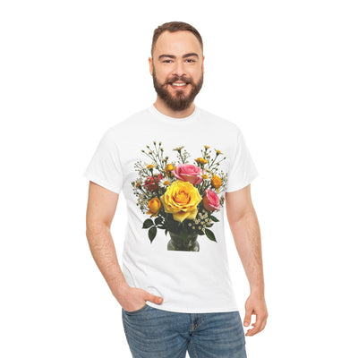 Wildflowers and Pink & Yellow Roses, Graphic T-Shirts for Women, Floral Shirt, Womens Short Sleeve, Ladies Graphic Tees #5143TTS