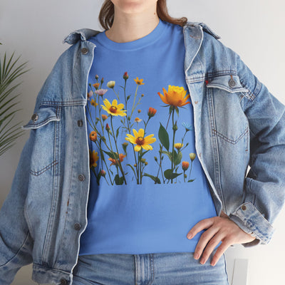 Wildflowers and a Yellow Rose, Graphic T-Shirts for Women, Floral Shirt, Womens Short Sleeve, Ladies Graphic Tees #5009TTS