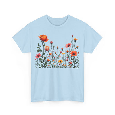 Wildflowers and Orange Roses, Graphic T-Shirts for Women, Floral Shirt, Womens Short Sleeve, Ladies Graphic Tees #5042TTS