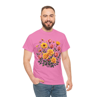 Wildflowers and Pink & Yellow Roses, Graphic T-Shirts for Women, Floral Shirt, Womens Short Sleeve, Ladies Graphic Tees #5139TTS
