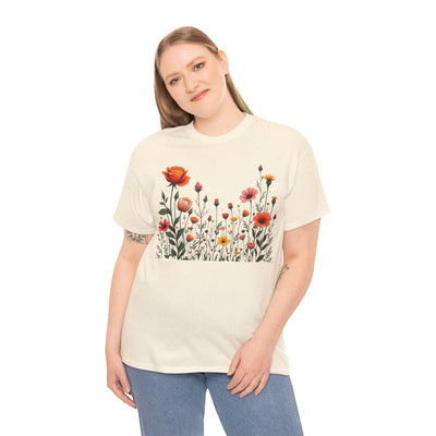Wildflowers and Orange Roses, Graphic T-Shirts for Women, Floral Shirt, Womens Short Sleeve, Ladies Graphic Tees #5042TTS