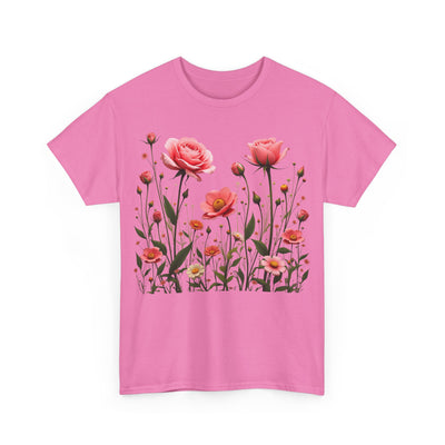 Wildflowers and Pink Roses, Graphic T-Shirts for Women, Floral Shirt, Womens Short Sleeve, Ladies Graphic Tees #5022TTS