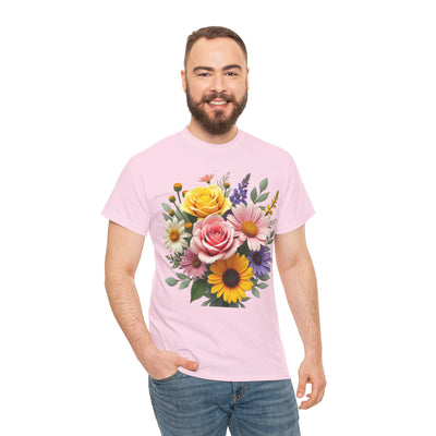 Wildflowers and Pink & Yellow Roses, Graphic T-Shirts for Women, Floral Shirt, Womens Short Sleeve, Ladies Graphic Tees #5145TTS