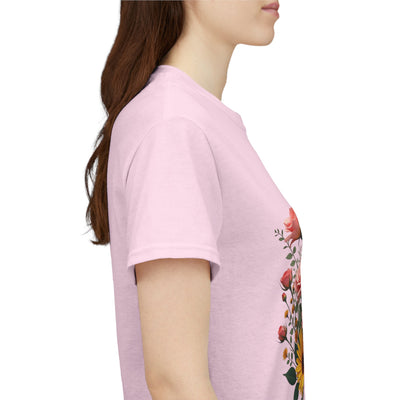 Wildflowers and Pink & Yellow Roses, Graphic T-Shirts for Women, Floral Shirt, Womens Short Sleeve, Ladies Graphic Tees #5141TTS
