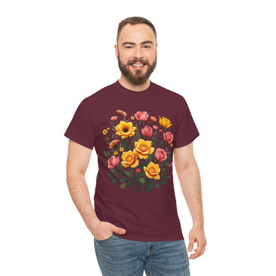 Wildflowers and Pink & Yellow Roses, Graphic T-Shirts for Women, Floral Shirt, Womens Short Sleeve, Ladies Graphic Tees #5139TTS