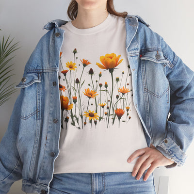 Wildflowers and Yellow Roses, Graphic T-Shirts for Women, Floral Shirt, Womens Short Sleeve, Ladies Graphic Tees #5011TTS
