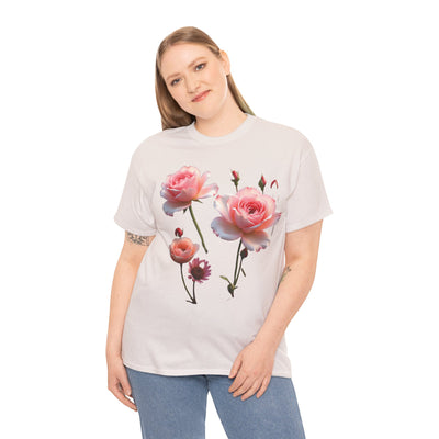 Wildflowers and Pink Roses, Graphic T-Shirts for Women, Floral Shirt, Womens Short Sleeve, Ladies Graphic Tees #5019TTS