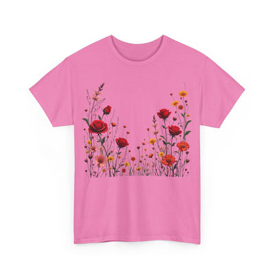 Wildflowers and Red Roses, Graphic T-Shirts for Women, Floral Shirt, Womens Short Sleeve, Ladies Graphic Tees #5033TTS